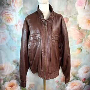 Vintage 90s Pelle Cuir Brown Soft Leather With Thinsulate Bomber Jacket Coat
